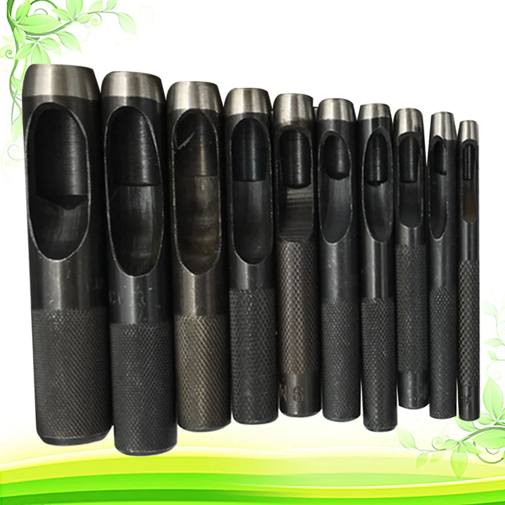 

10 pcs 1Mm-10Mm Carbon Steel Hollow Punch Tool For Craft Belt Gasket Hole Making Non-Slip Handle Craft Tool