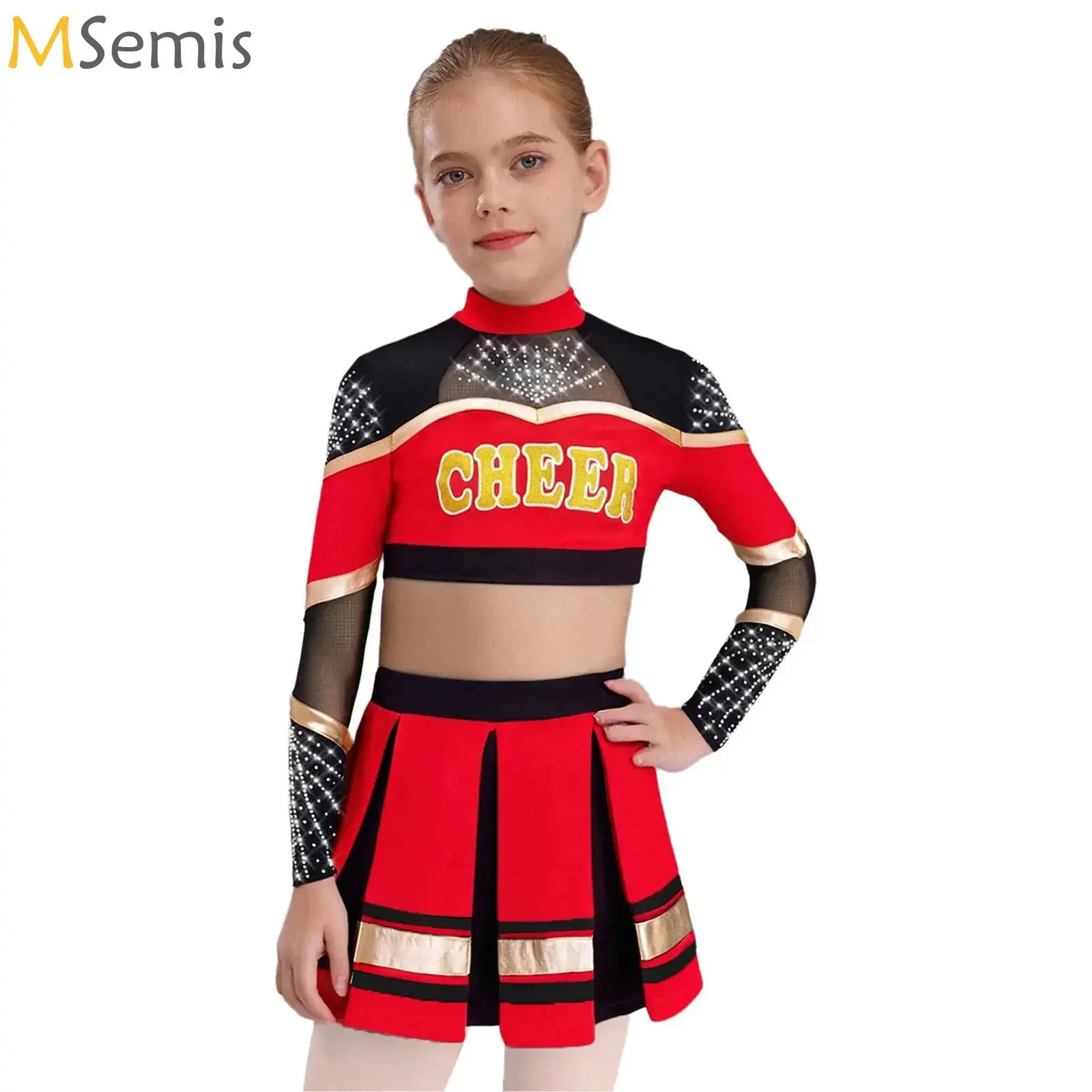 

Teens Cheerleading Costume for Stage Performance School Girls Cheer Top And Skirt Set Halloween Carnival Cheer Team Dress Up