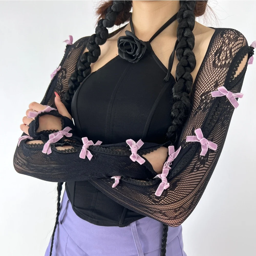 Neue einteilige Spitze Schleife Ärmel Schal Gothic DIY Umreifung Sonnenschutz Ärmel Lolita JK Spitze finger lose Handschuhe y2k lange Handschuhe Mädchen