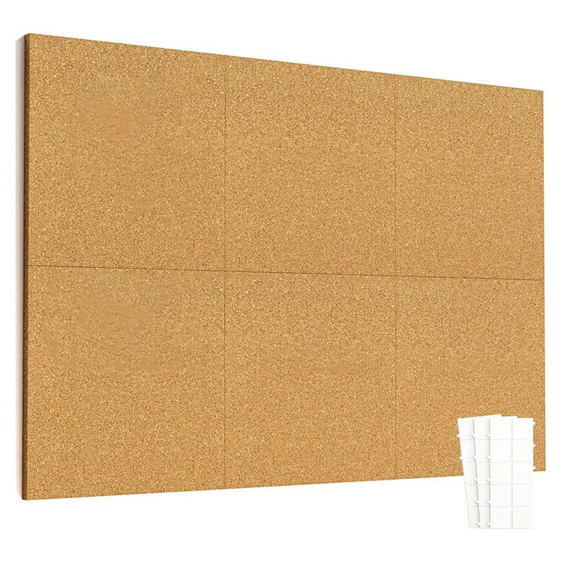 

12Inch X 12Inch Cork Tiles, 6 Pack Cork Boards For Wall With Safe Removable Adhesive Tabs, Large Cork Bulletin Boards