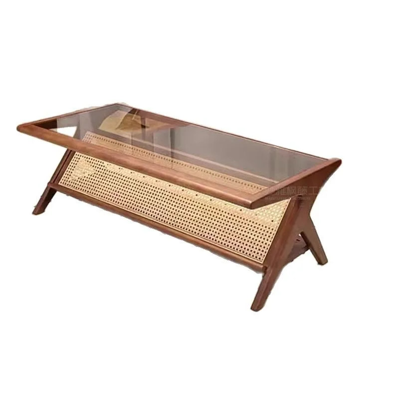 

Rattan living room household dining table dual-purpose glass rectangular simple modern small apartment