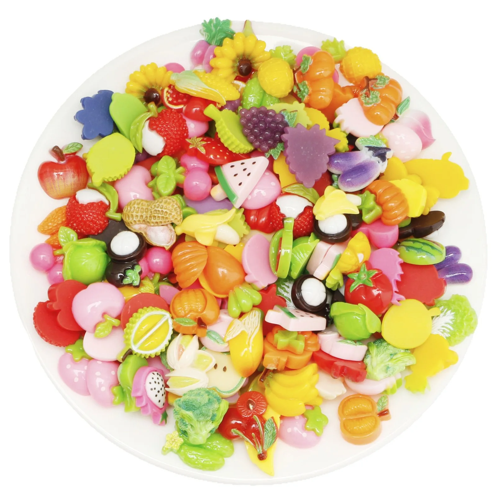 

50Pcs New Cute 10-30mm Mini Fruits Vegetables Flat Back Plane Resin Hairpin Jewelry Accessories Craft Supplies Phone Patch