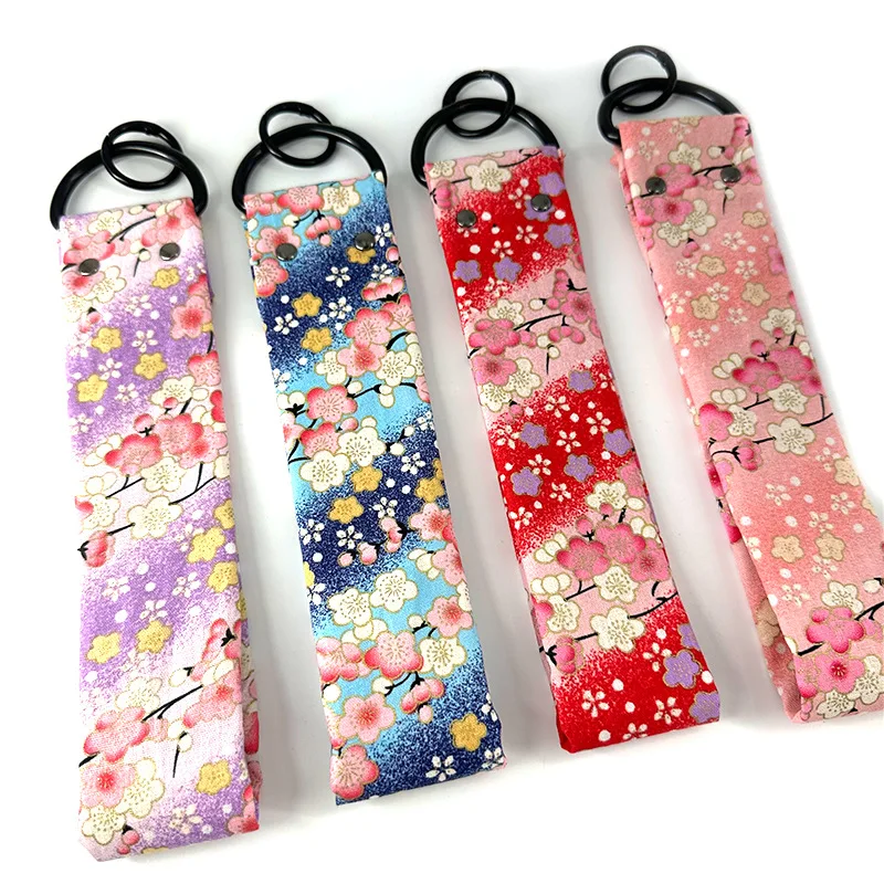 Japanese Style Sakura Fabric Keychain Holder - Creative DIY Key Ring Bag Charm Gift