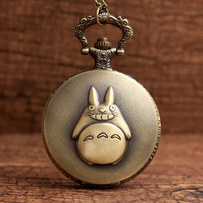 Montre de poche à quartz My Neighbor Totoro, style vintage, avec porte-clés et motif de personnage de dessin animé, cadeau pour sac à dos