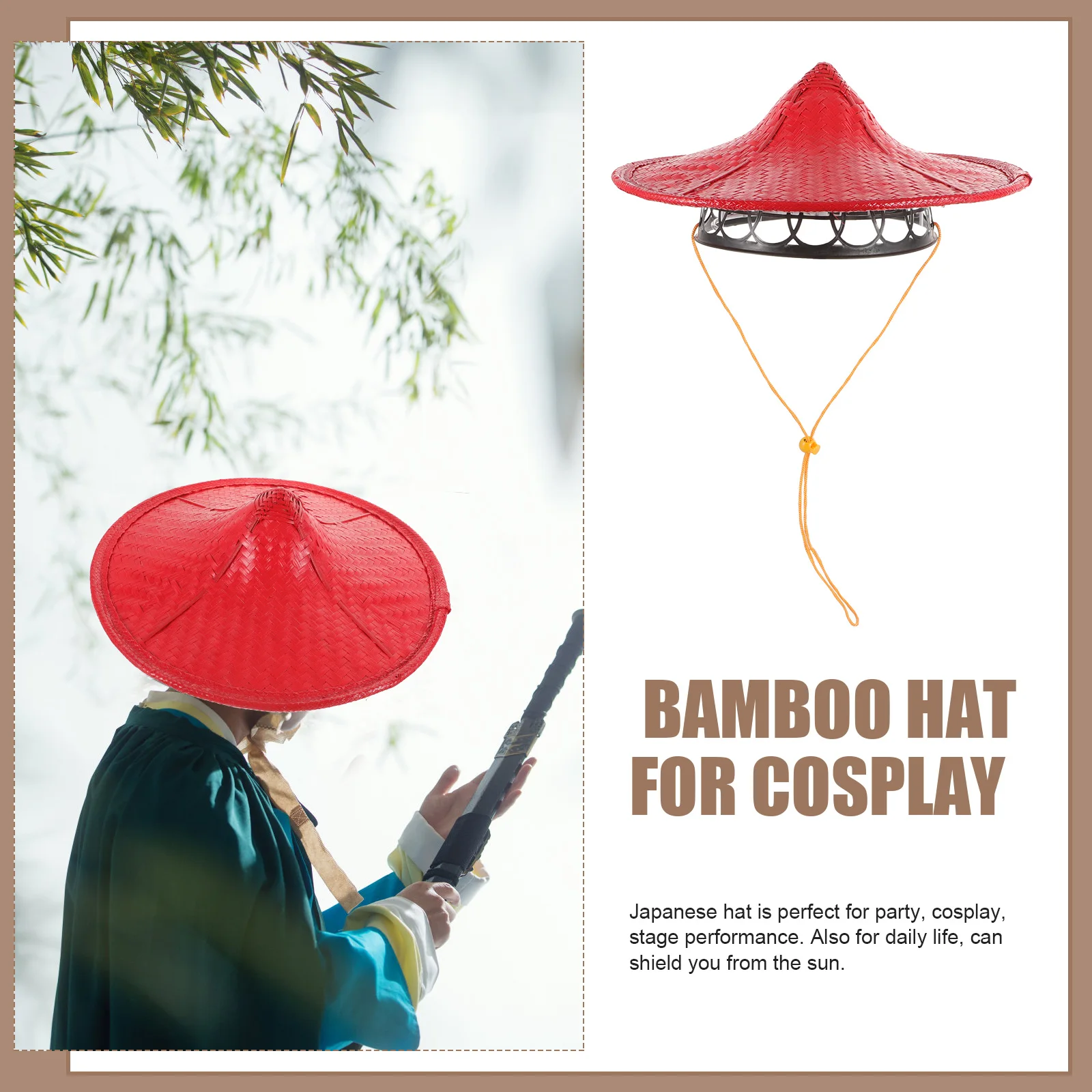 

Bamboo Hat Samurai Conical Japanese Rice Farmer Hats Cosplay Stage Props Adjustable Breathable Lightweight Portable Adult Size