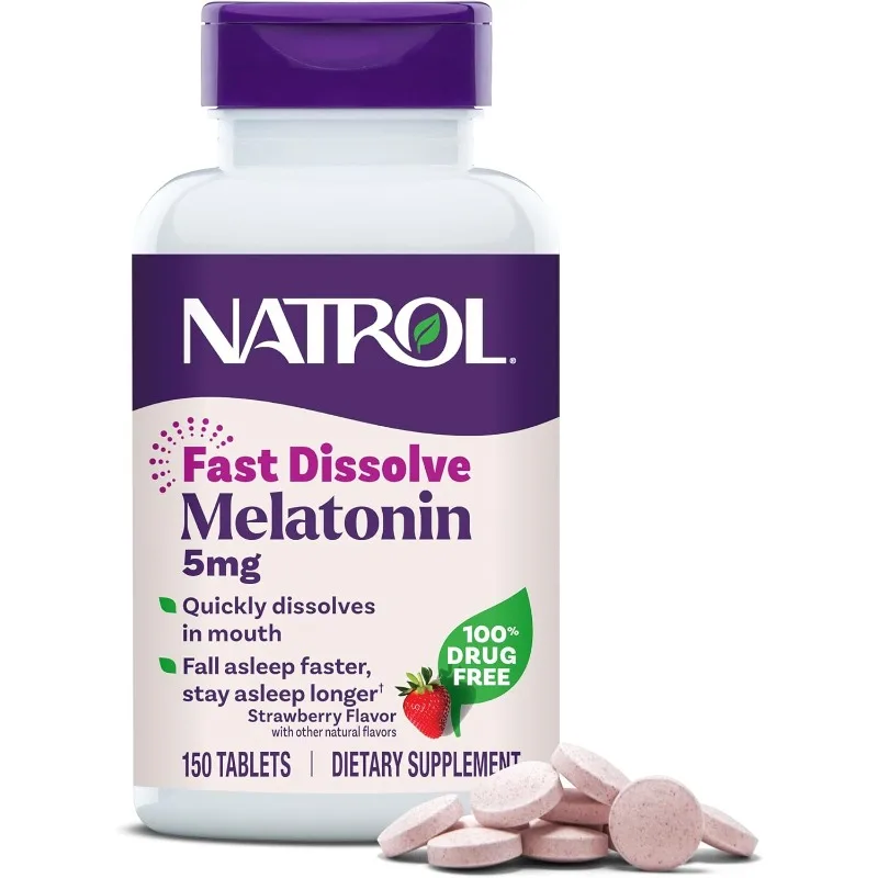 

Natrol Melatonin 5mg Fast Dissolve Tablets Sleep Support Supplements for Adults Strawberry Flavor 150 Tablets Up to 150 Day