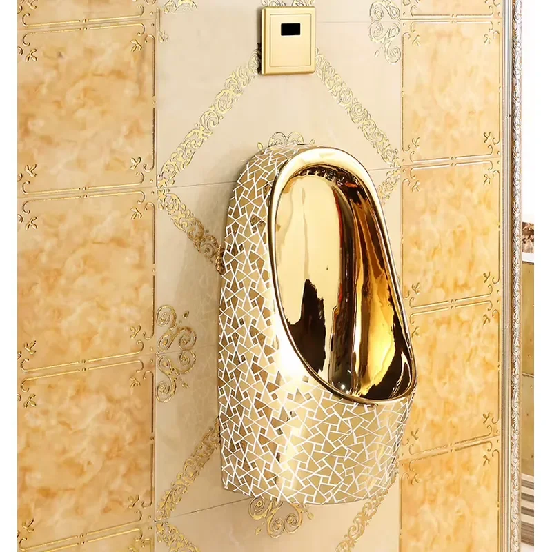 Automatic Ceramic Wall Mounted Urinal for Men Small Size Golden Flush Toilet Bowl Bathroom Sanitary Ware Fixture Home Decor