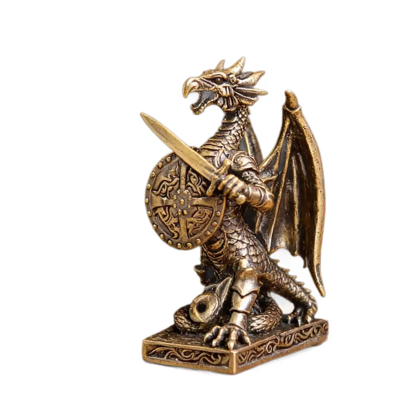 Flying Dragon Warrior Figurines Miniatures Brass Solider Desktop Ornaments Crafts Home Decoration Collector Crafts
