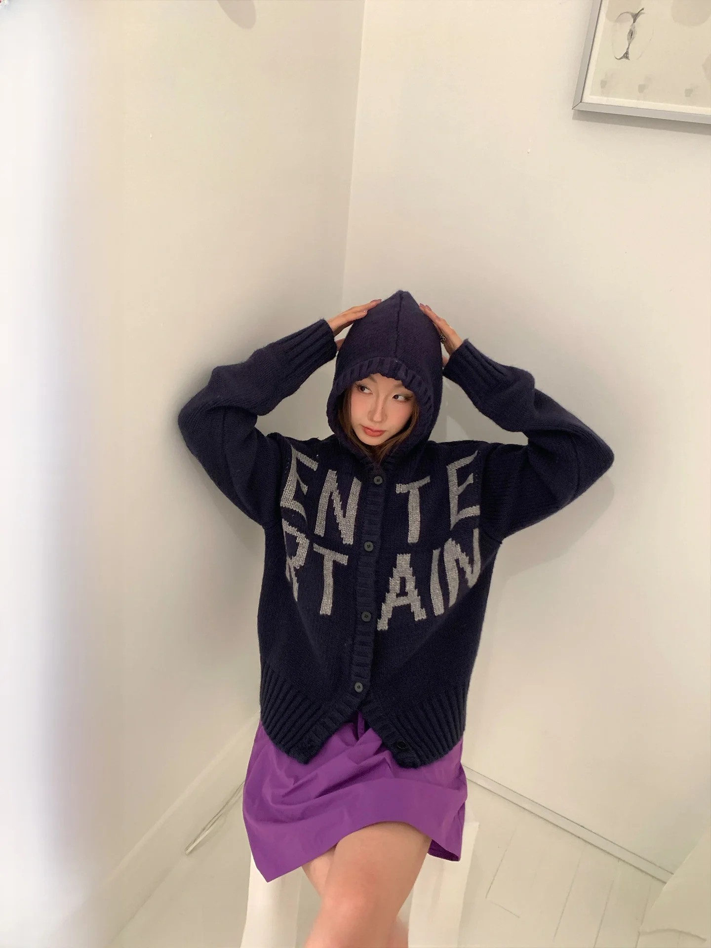 

Вязаный кардиган Ranwear Paris Flowing из 50% шерсти, винтажный, с капюшоном, вышивкой букв, свободного кроя, повседневный, женский