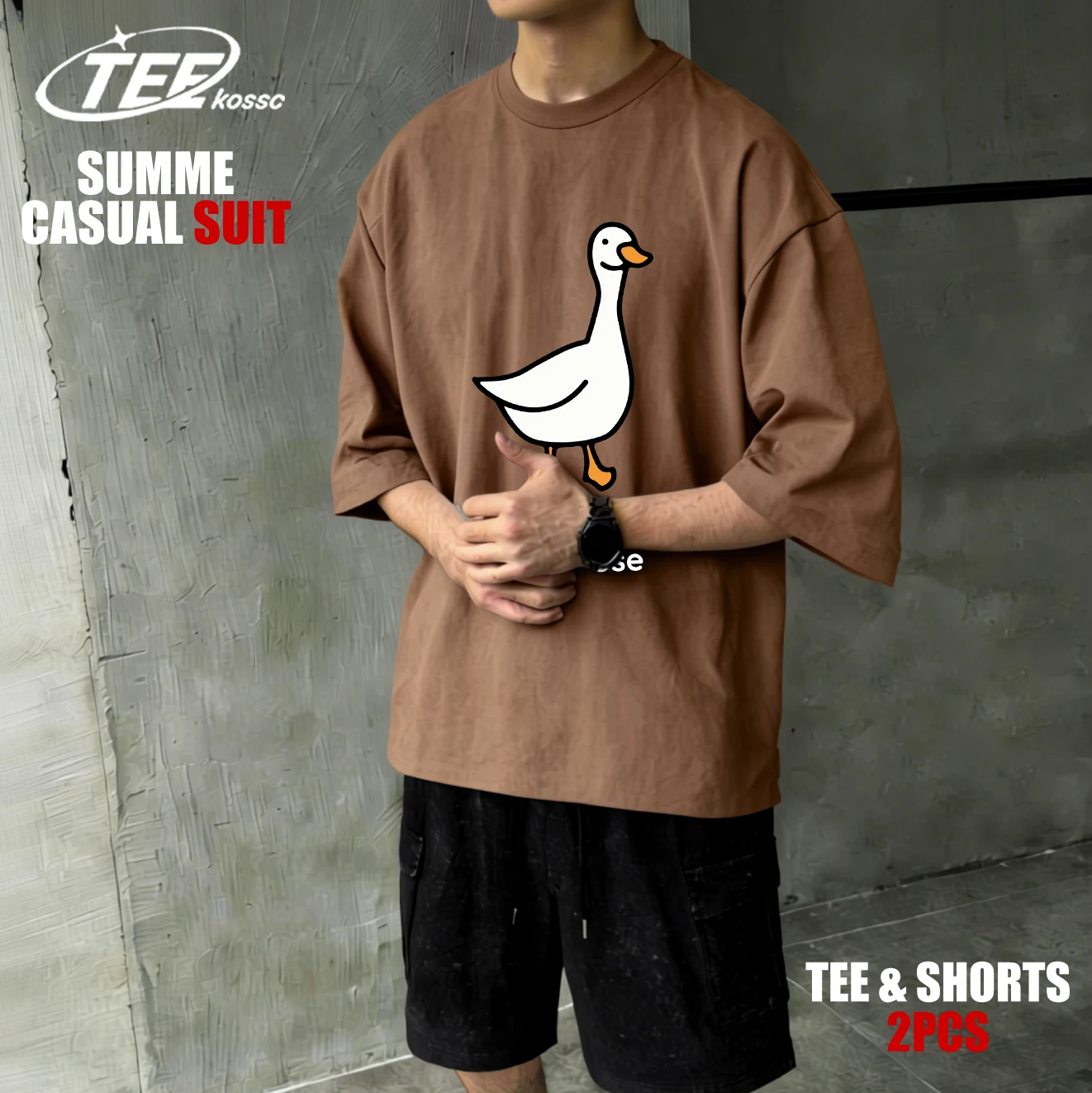 

Sillu Goose On The Loose Design T Shirt Men Soft Loose Tee Summer Casual Fashion Shorts Set Unisex Cotton All-Match Clothes