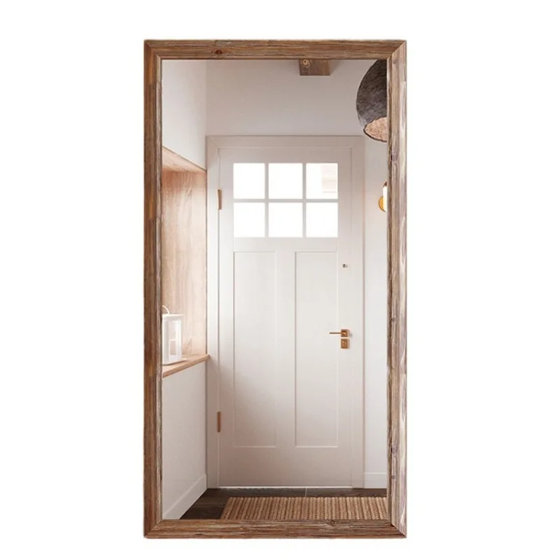 Solid wood full-body mirror retro wind floor mirror home clothing store wooden large mirror hanging on the wall