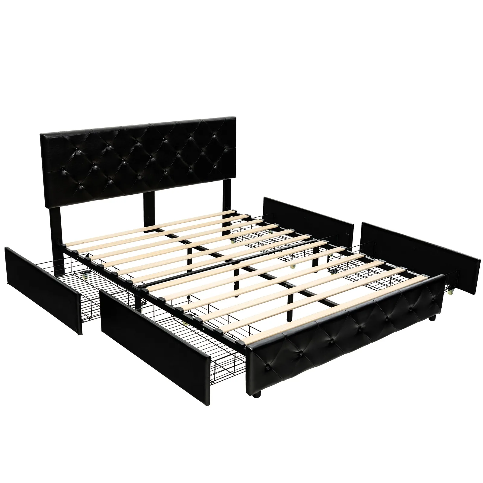 Full PU Leather Upholstered Platform Bed w/ 4 Drawers, Adjustable Headboard