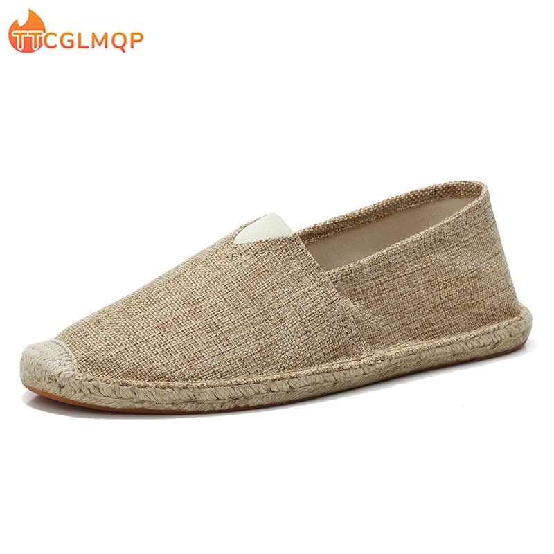 2022 Summer New Men\'s Linen Casual Shoes Handmade Weaving Fisherman Shoes Fashion Casual Flat Espadrilles Driving Shoes Big Size