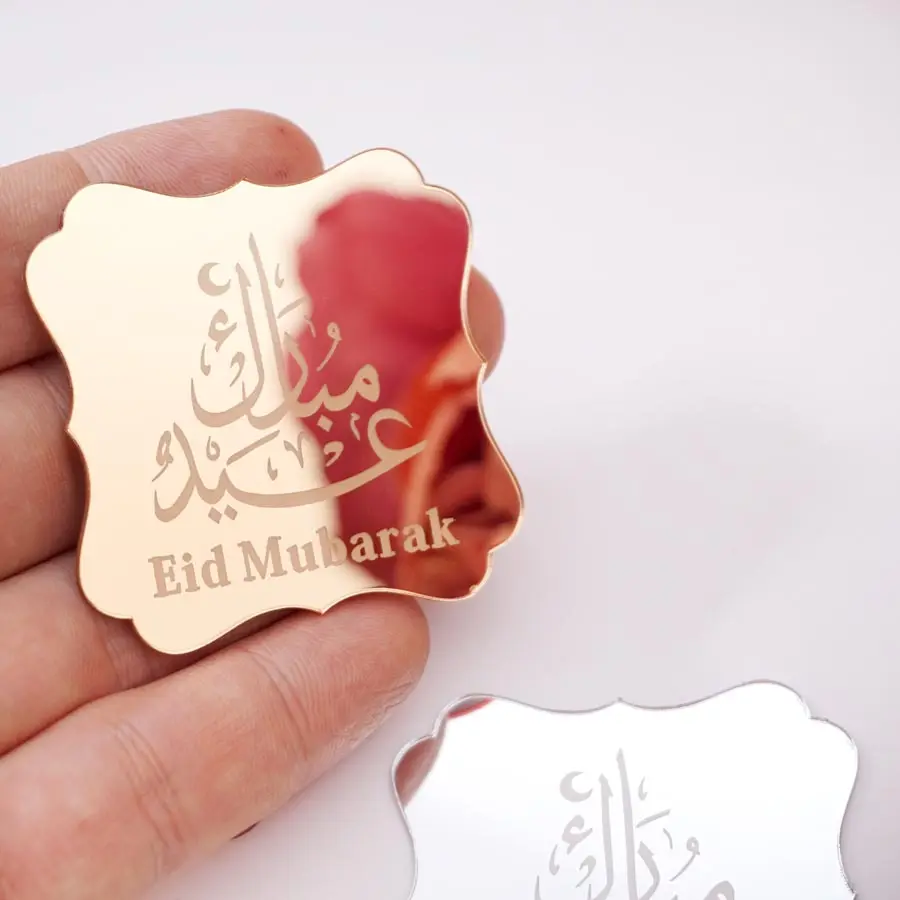 18pcs Eid Mubarak Mirror Acrylic Stickers 5cm Islamic Ramadan Party Decorations Gift Box  Decorative Labels view 6