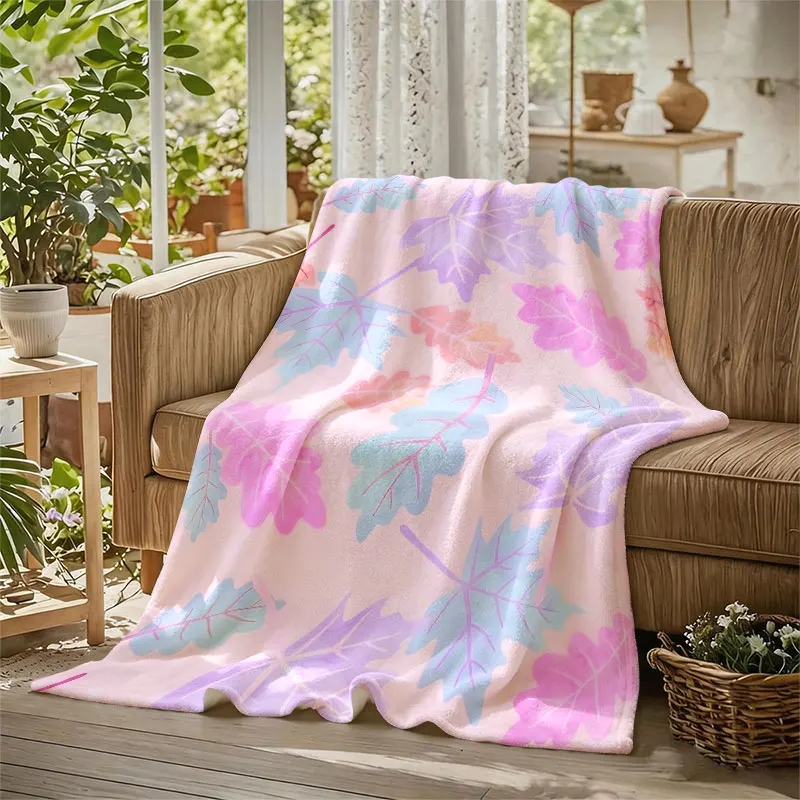 Pastel Maple Leaves Flannel Blanket Warm Soft Halloween Christmas Decorative Couch Warm Cozy All-Season Gift
