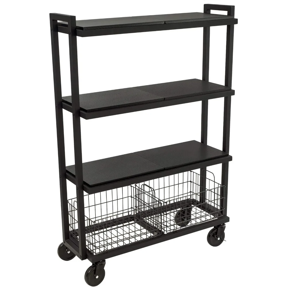 

Mobile Storage Cart System, with Interchangeable Shelves & Baskets, Powder-Coated All-Steel Frame, 4-Tier, Caster Wheels