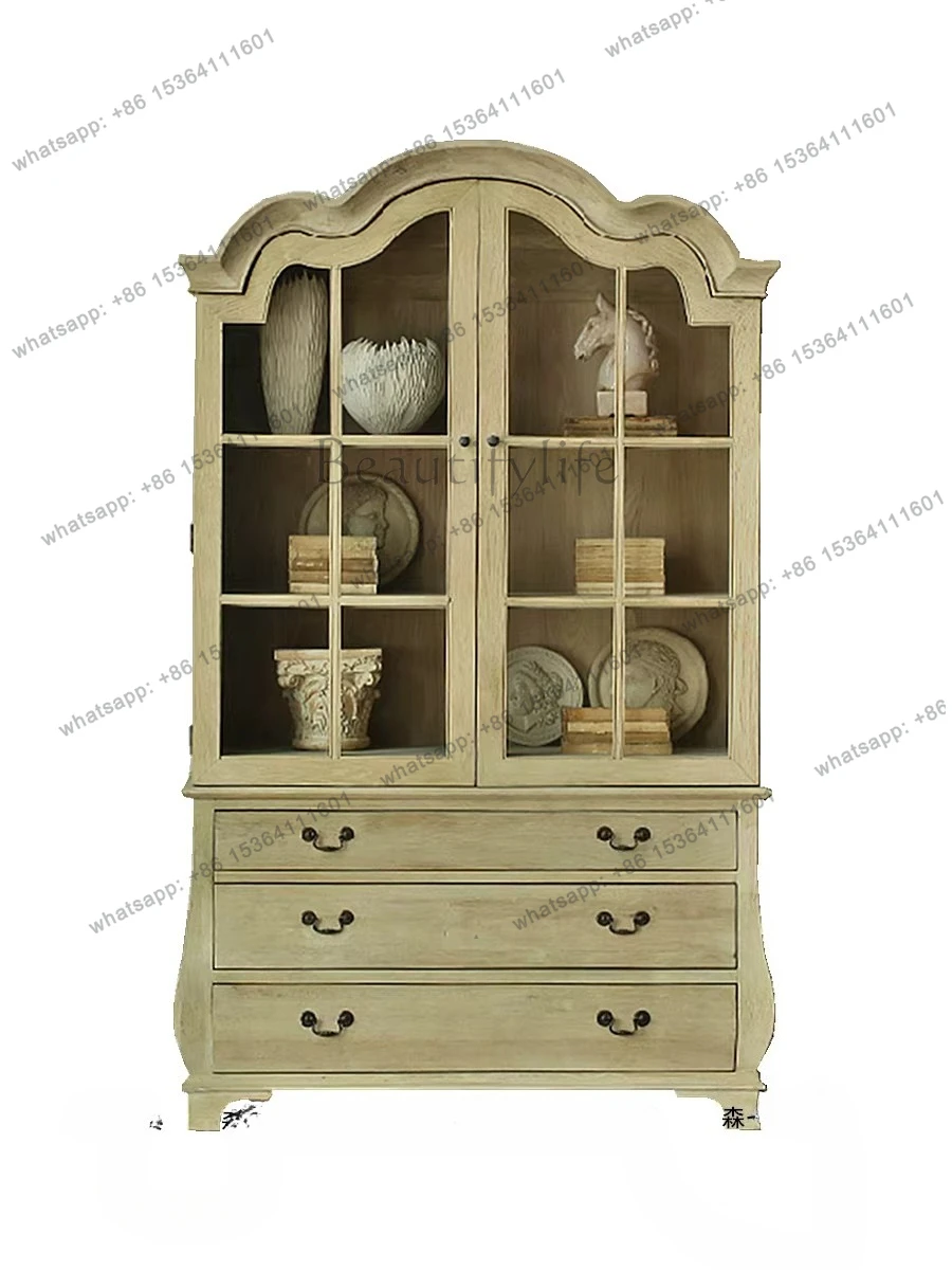 Nordic American Country Solid Wood Sideboard European French Vintage Storage Wine Cabinet Multi-Layer