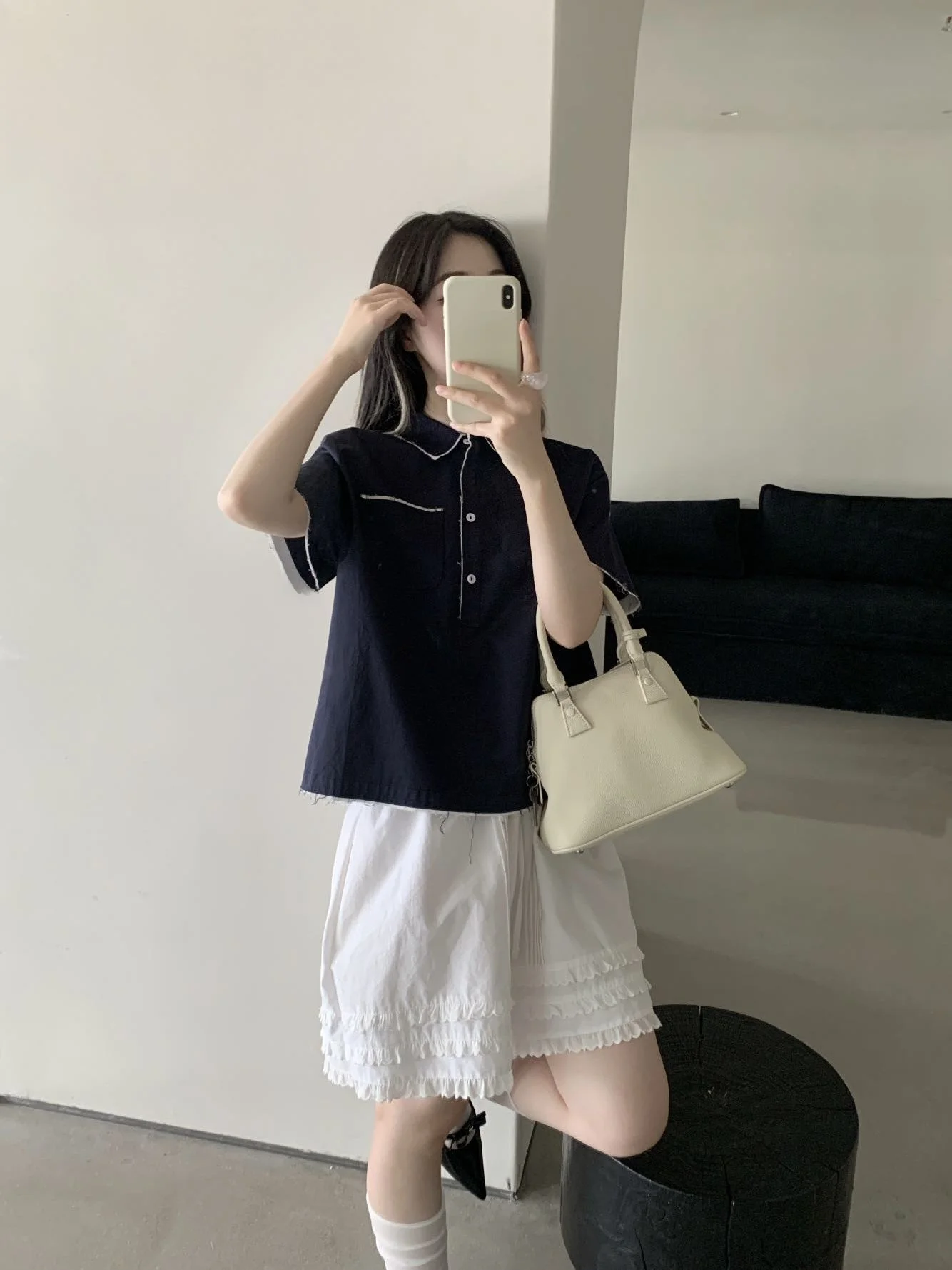 

Lilian Enxi High Waist Loose Fit irt Women's Collar ort Sve Casual Breathable Comfortable Spring Faion