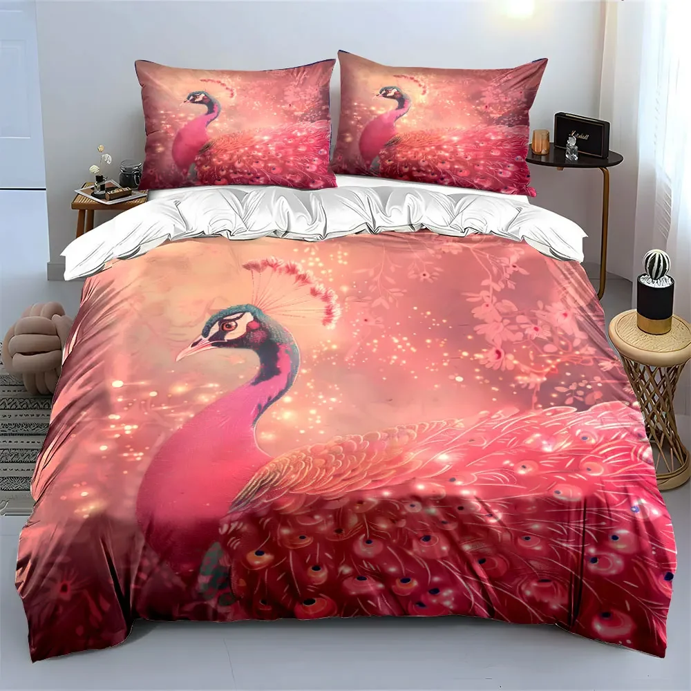 

Pink Elegant Peacock Artwork Set Soft Comfortable Duvet Cover Bedding Set Included 1*Duvet Cover & 2*Pillowcases, gift