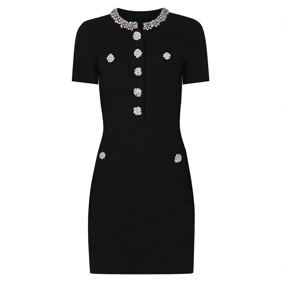 

25320 High Quality Spring And Autumn New Women's Fashion Commuter Knitted Fashion Slimming Nail Diamond Short Sleeved Dress