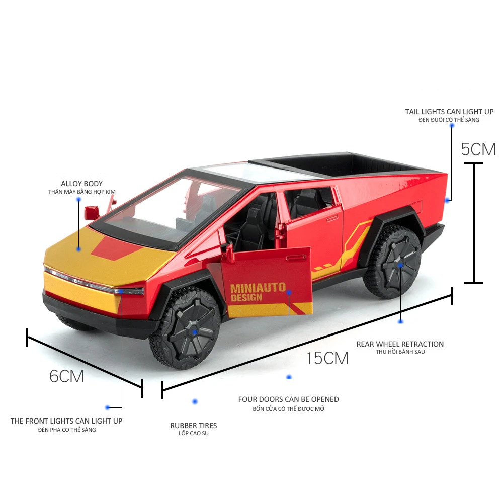 1:32 Tesla Cybertruck 픽업 SUV 합금 자동차 모델 다이캐스트 금속 장난감 오프로드 차량 풀백 사운드 라이트 장난감 컬렉션 선물