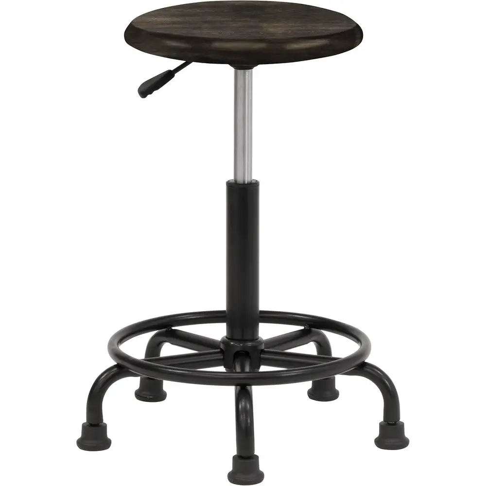 

Регулируемая по высоте (19,25-26 дюймов) ретро-табуретка с кольцевой подставкой для ног, цвет черный с эффектом потертости.