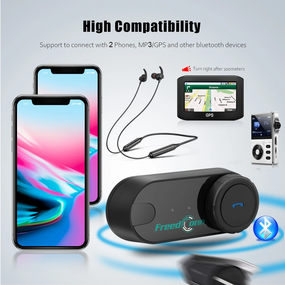 Freedconn Helm Bluetooth Headset Gruppe Motorrad Intercom Kopfhörer FM Musik Teilen Intercomunicador bis zu 6 Fahrer T Com VB – Detail 13