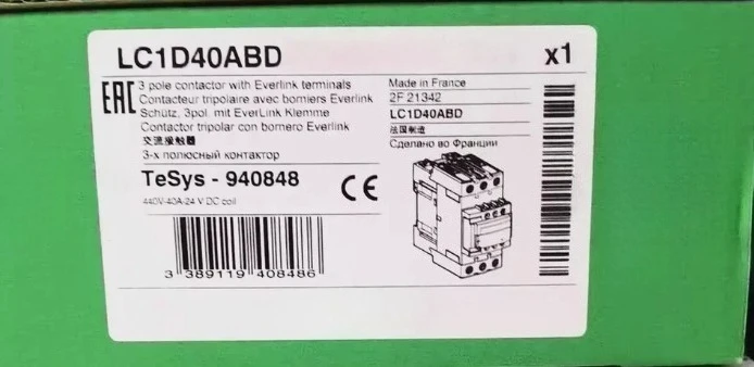 Brand New LC1D40ABD Contactor 3P 3 NO 40A 24V DC Standard Coil Screw Clamp Terminals Fast Delivery