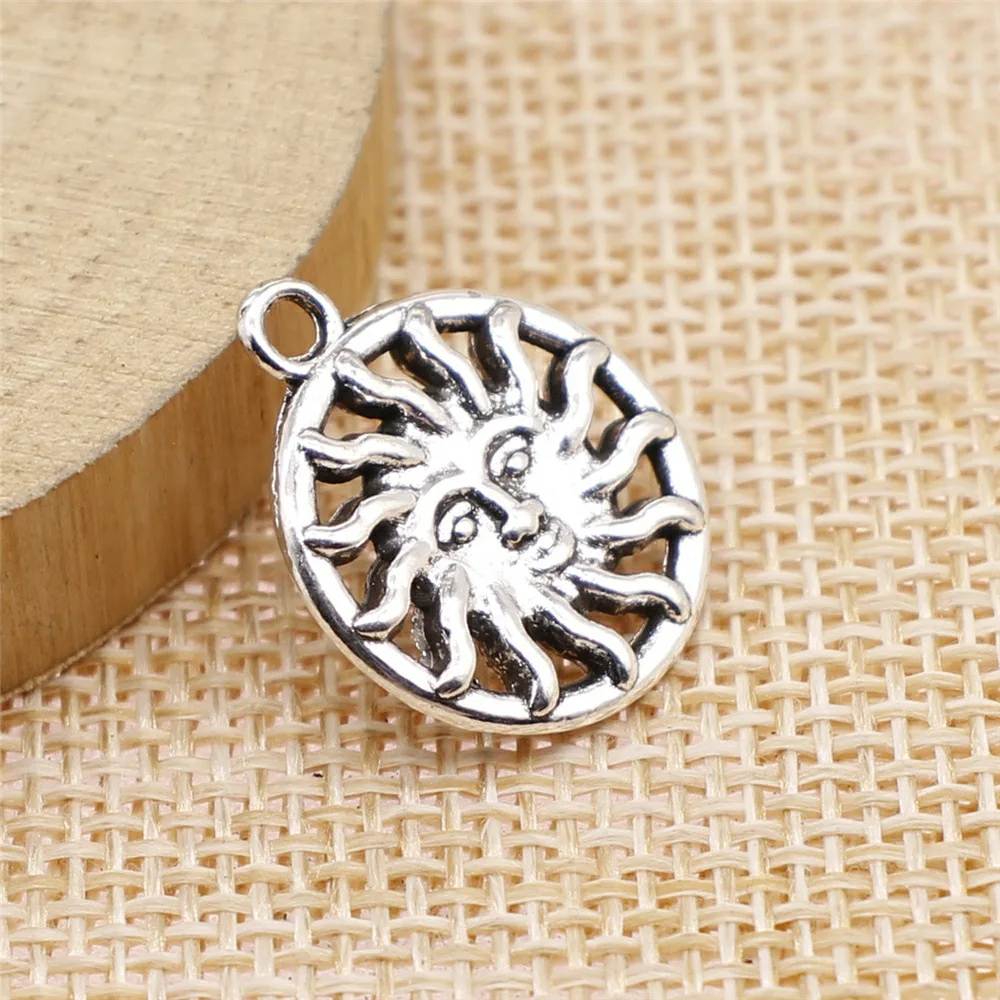 10pcs 17x20mm Antique Silver Color Sun Pendant Charms Jewelry Materials Bulk