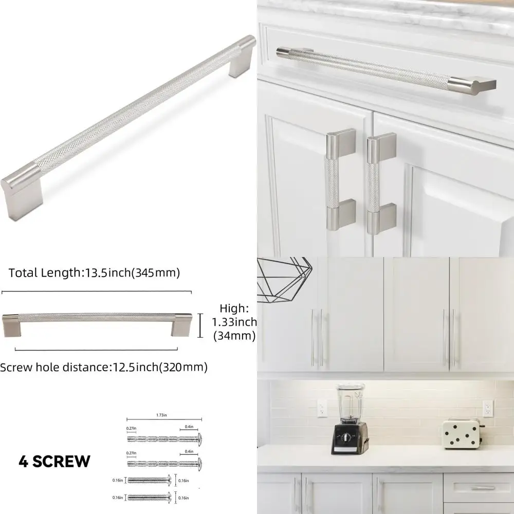 

6 упаковок, 12-3/5 дюймов, матовый атласный никель, ручки для кухонного шкафа, ручки для шкафа с накаткой, серебряные ручки для ящиков, фурнитура для шкафа