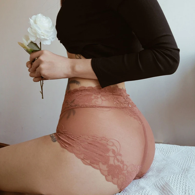 Fashion Mid Waist Women\'s Panties Sexy Lace Mesh Gauze Transparent Underwear Lingerie Female Elastic Seamless Briefs Knickers