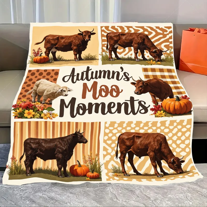 

1 шт. фланелевое одеяло Autumn's Moo Moments: уютное одеяло коровы в фермерском доме с тыквой и цветами