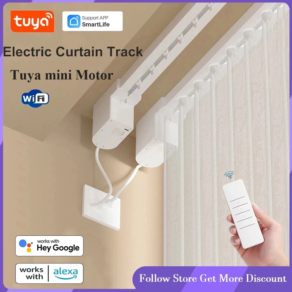 Tuya WiFi Mini Smart Curtain Motor Automatic Electric Curtain Track Rail Customizable Cornice for Alexa Google Home Assistant