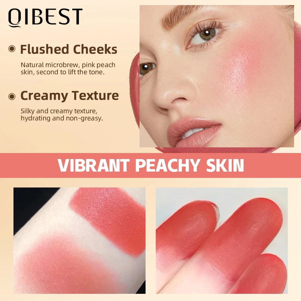 Qibest novo rosto blush batom fosco à prova dwaterproof água de longa duração 3 em 1 batom blush sombra maquiagem vara cosméticos multifuncionais
