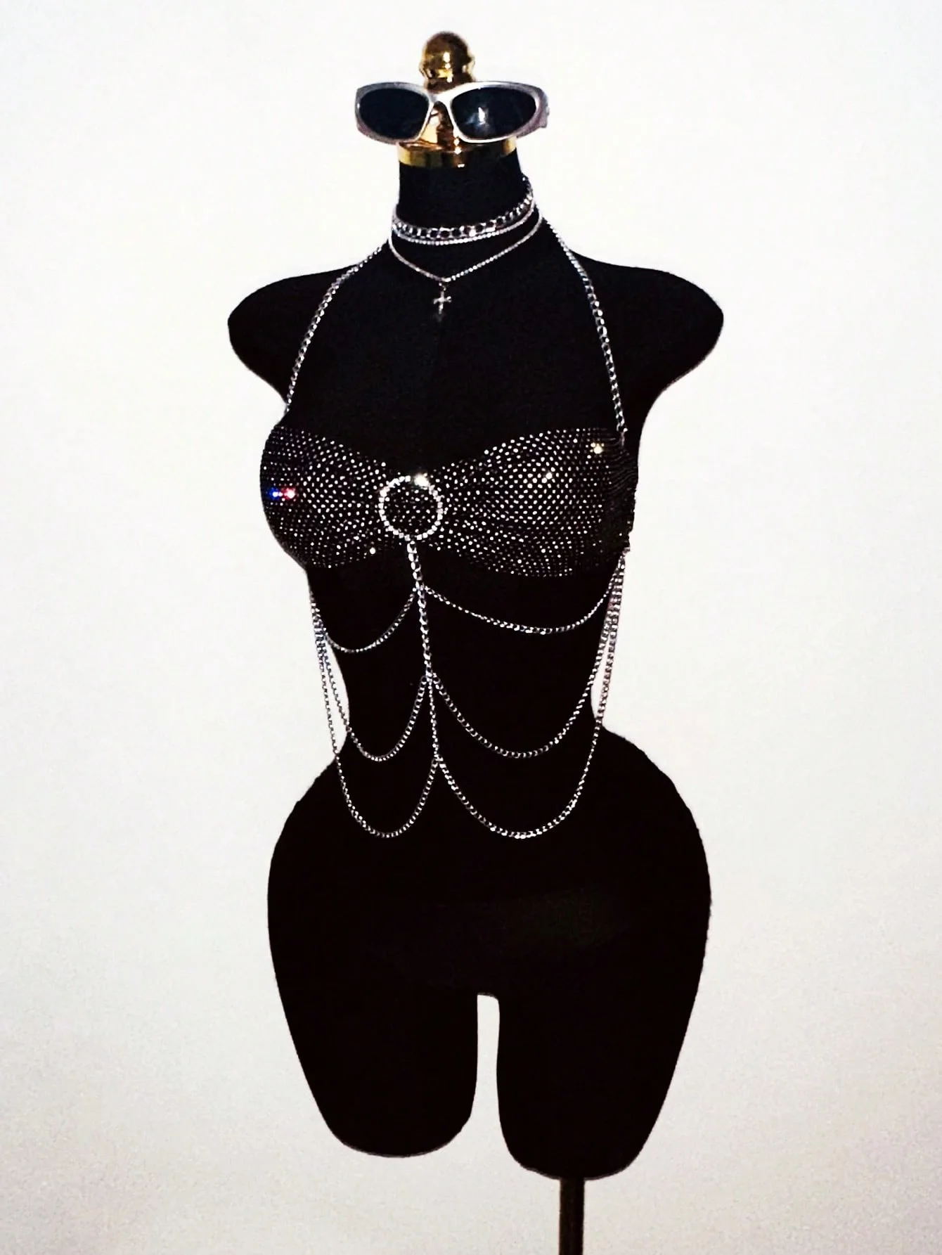 Glitzerndes Strass-Netz-Haltertop für Damen, sexy Kristall-Mesh-Backless-Camisole, Party-Club-Rave-Outfit, Festivalkleidung – Detail 4