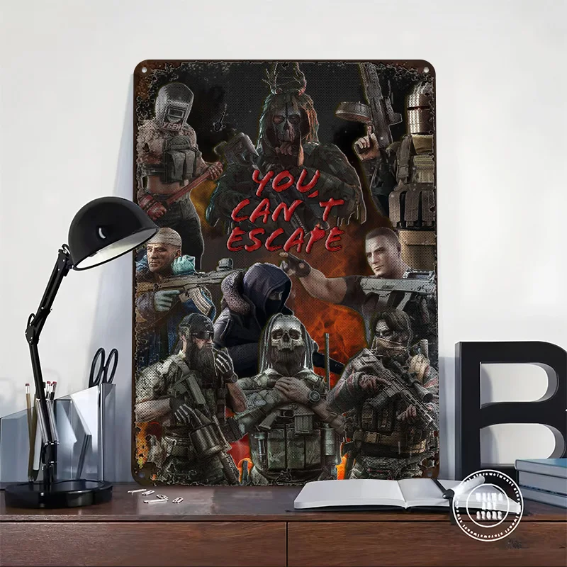 Escape From Tarkov Bosses Poster Retro 3D Printed Metal Signs Customized Wall Hanging Gift for Home Decorations Living Room Art