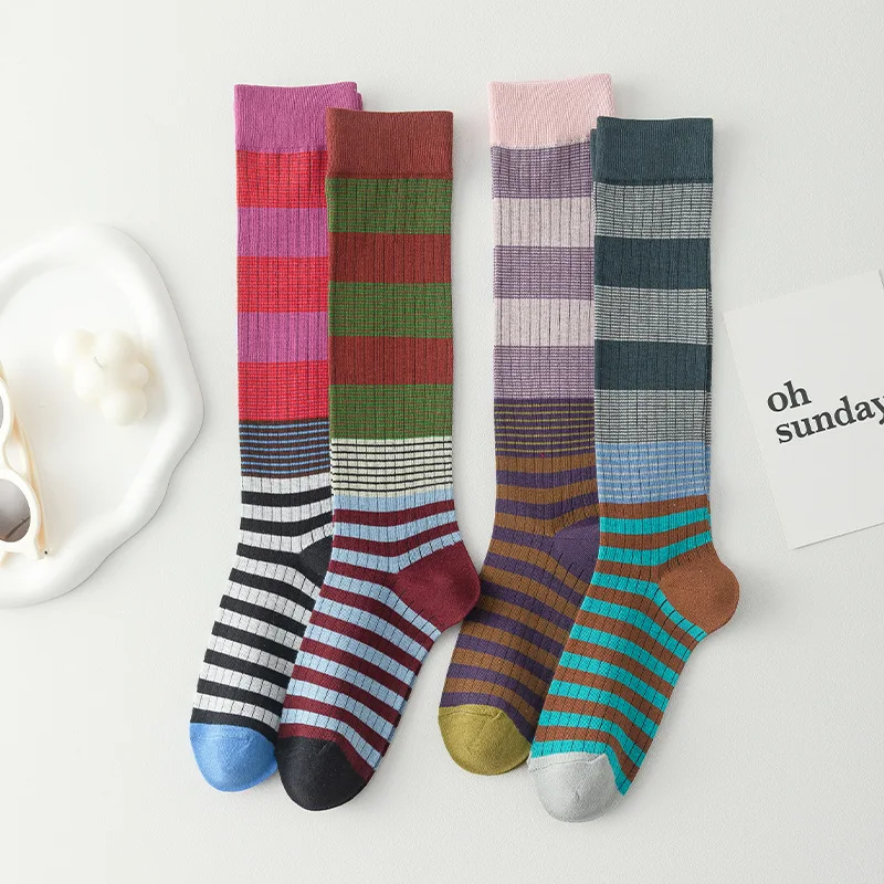 Women\'s Autumn Winter Socks Long Striped Children\'s Casual Sports Versatile Trendy Sock Cotton Solid Color Simple Sock Wholesale