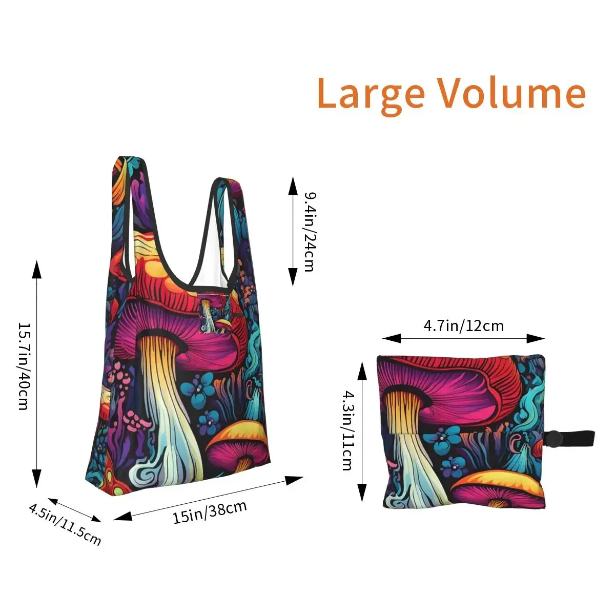Acid Trippy Weird Psychedelic Mushroom Shopping Bag Portable Tote Bags Foldable Shoulder Shopper Bag Groceries Handbag