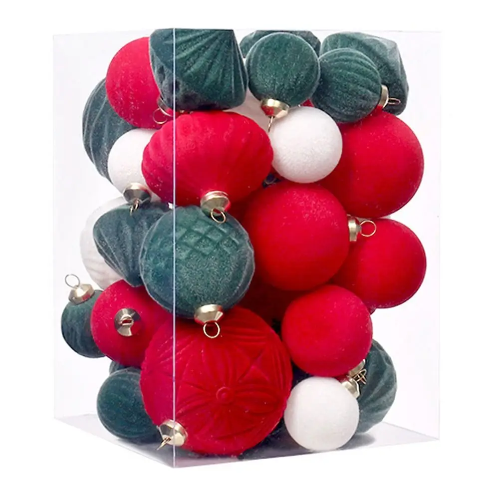 

35pcs Flocked Christmas Velvet Ball Pendant Shatterproof Reusable Christmas Hanging Balls DIY Xmas Tree Ornaments