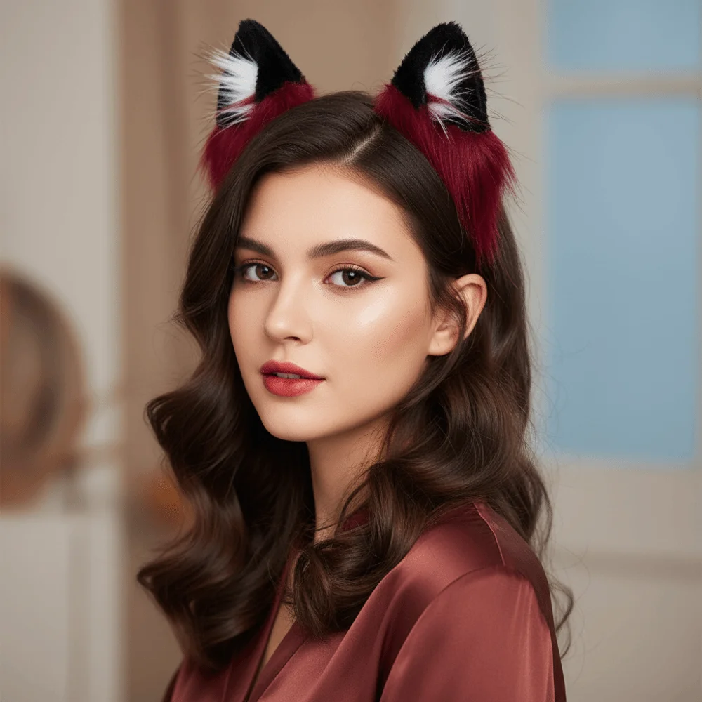 Lightweight Wolf Ears Headband Soft Plush Red Black Faux Fur Headwear Adjustable Band High Simulation Halloween Hair Hoop