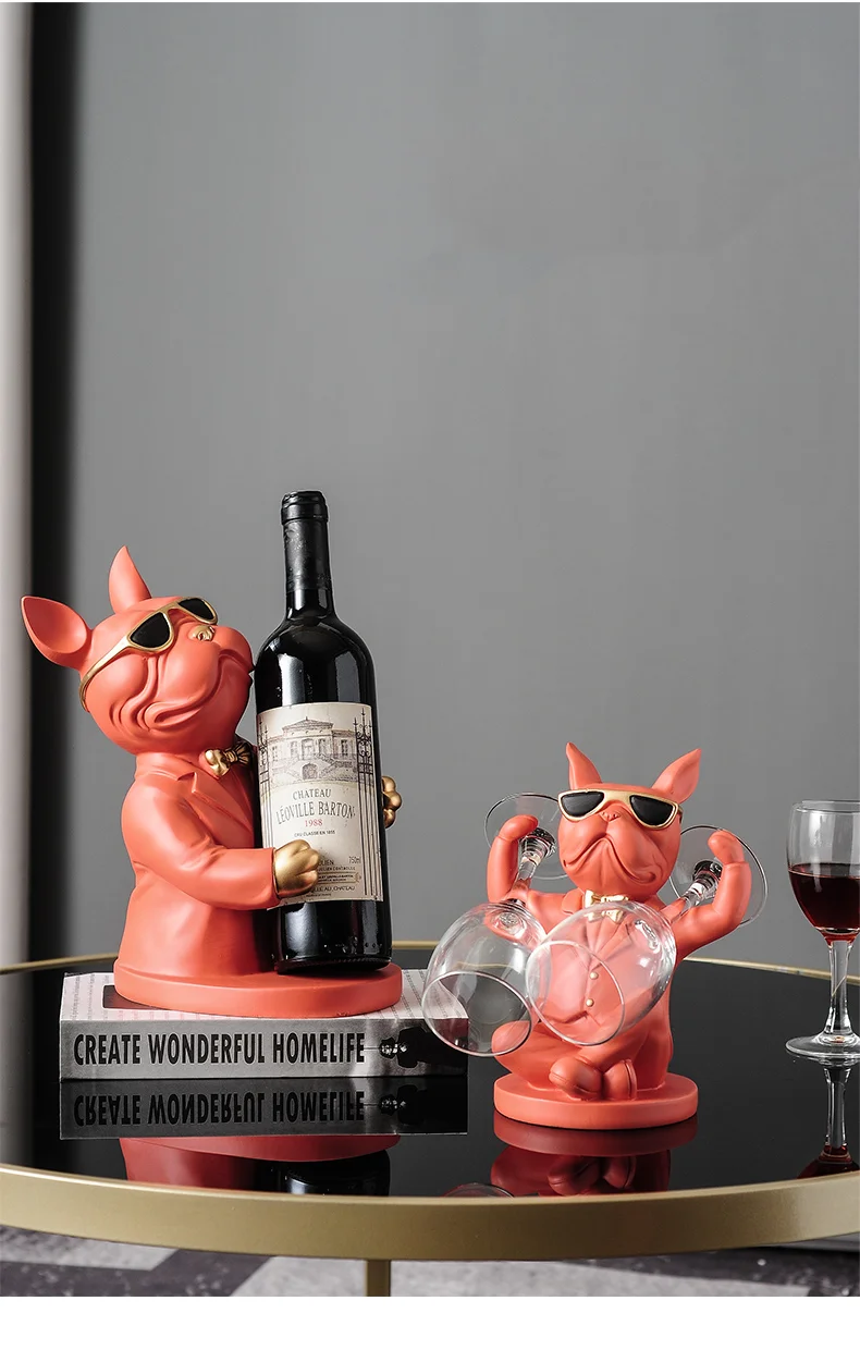 Dekoration Tierfiguren Weinhalter Harz Handwerk Bulldogge Statue Weinflaschenhalter Schreibtisch Tisch Champagner Rack Raumdekoration – Detail 4