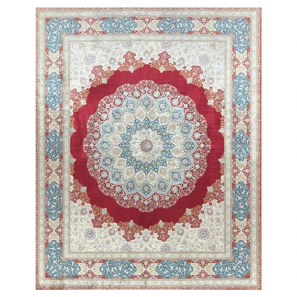 Persian Rug Traditional Hand Knotted Oriental Silk Carpet Red Colour Living Room Carpet Size 8'x10'