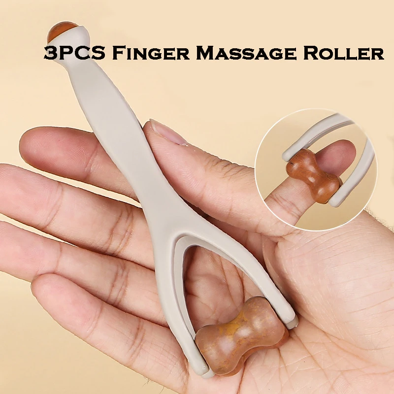 3PCS Solid Wood Finger Massage Roller with 360° Roller Clips Design Fingers Massager Acupressure Sticks for Hand Meridian Relief