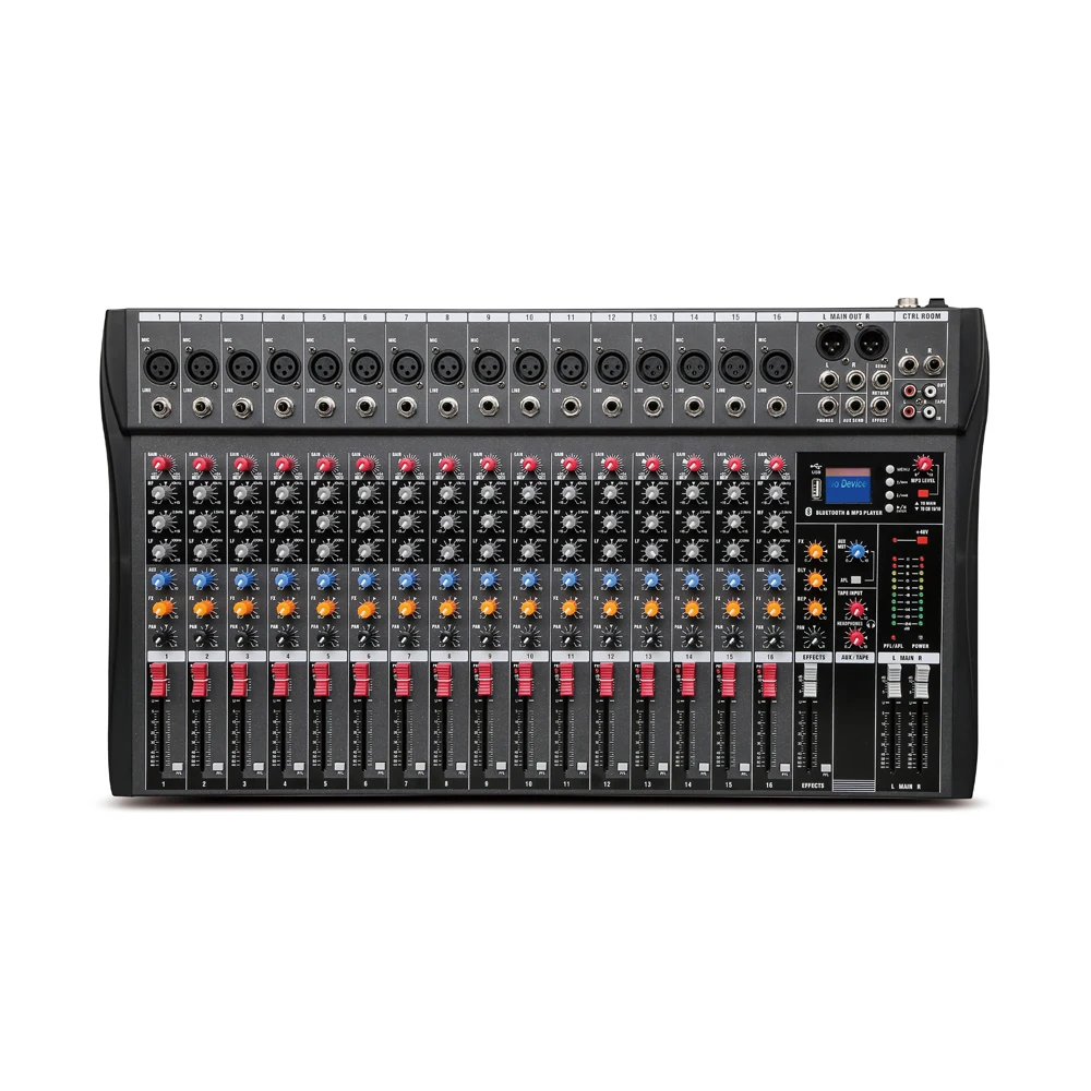 

Top Quality 16 Channel Input XLR 6.35mm Public Audio Mixer Gain Blue MP3 USB Monitor Phones AUX Mixing Console MiCWL T160S