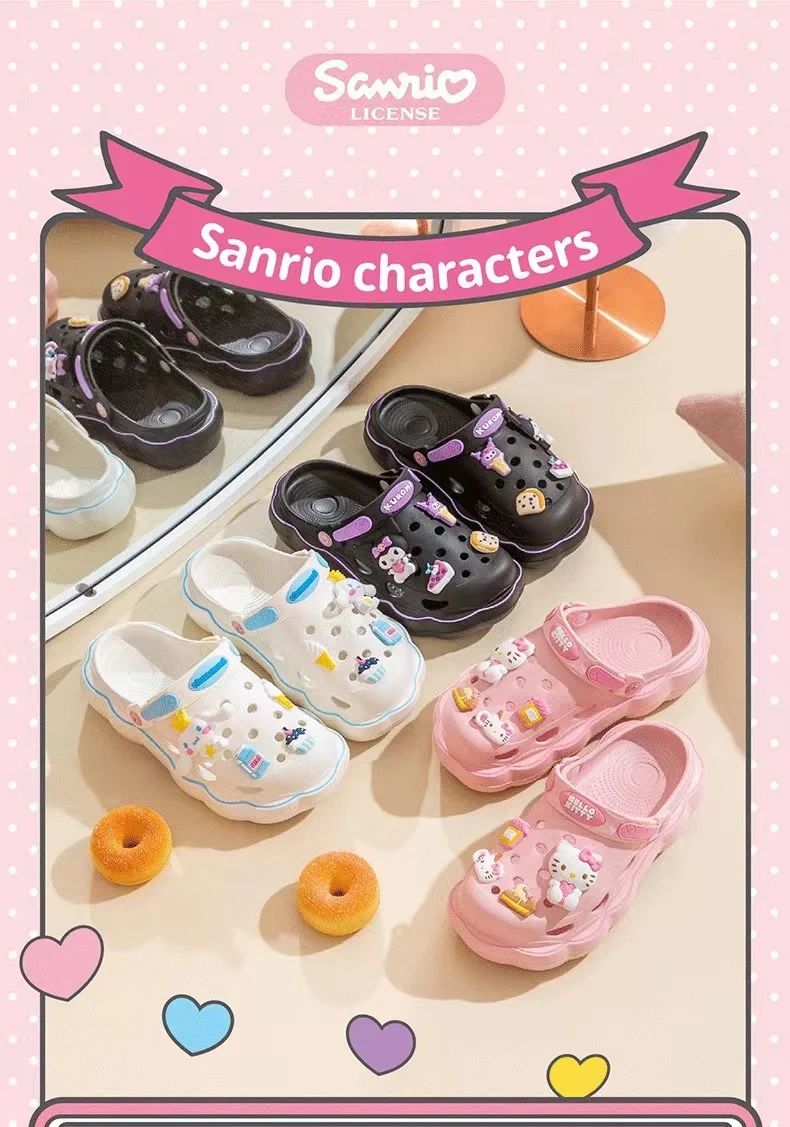 Kawaii Lolita Sanrio Hello Kitty jaskiniowe buty damskie letnie sandały na grubym obcasie Kuromi Cinnamoroll kapcie na co dzień damskie