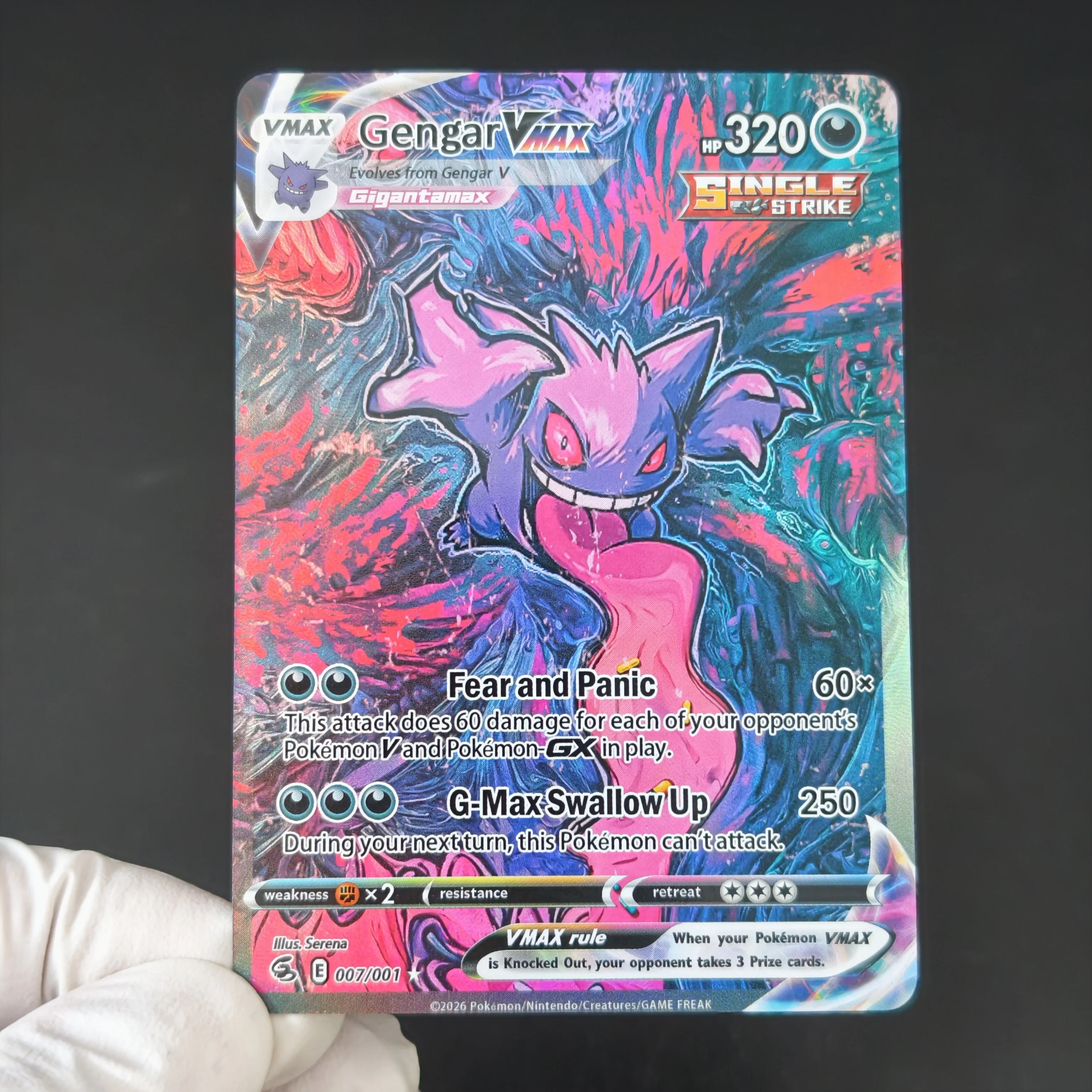 DIY PKM Card English PTCG Pokemon Gengar VMAX Holo Texture Full Art Self Made Single Card Classic Game Anime Cards view 4