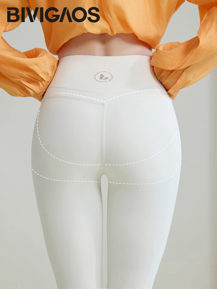 BIVIGAOS Primavera Nuovo Doppio V 3D Curva Leggings di pelle di squalo Donna Vita alta Stretto Sottile Sport Fitness Push Up Leggings Pantaloni da yoga