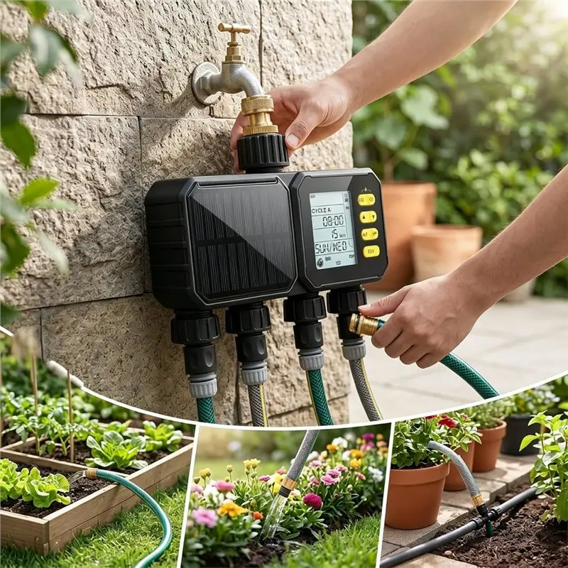 【A56X】Solar Wifi Watering Timer For Garden Hose 4 Zone Smart Irrigation Controller With App Remote Control US