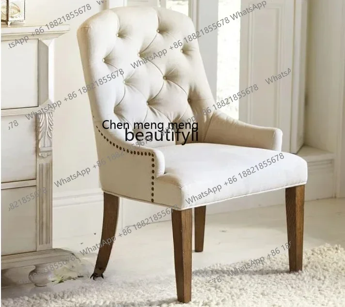 ss8350 American country buckle dining chair neoclaical retro solid wood fabric soft bag dreing chair