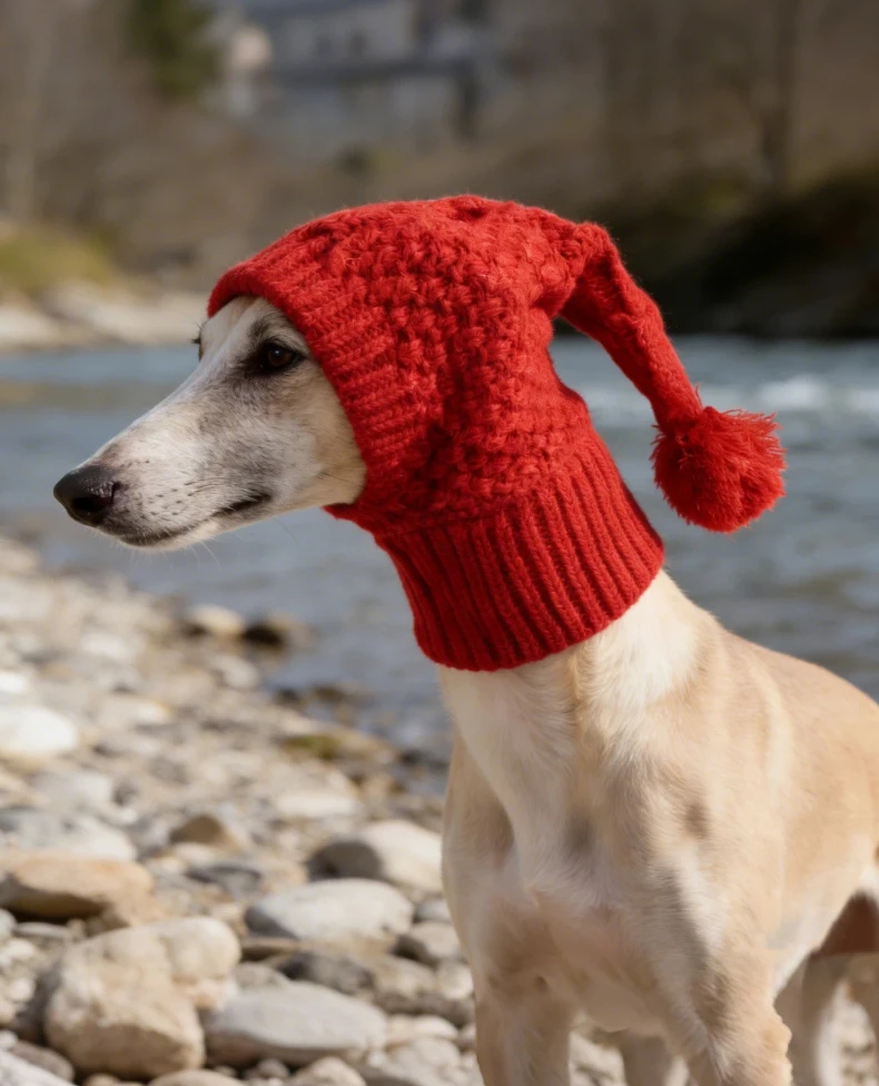 Weiche, dehnbare, gestrickte Hundemütze mit Bommel, winddichte, warme Winter-Hundekopfbedeckung, gemütliche Haustiermütze für Spaziergänge im Freien. – Detail 13
